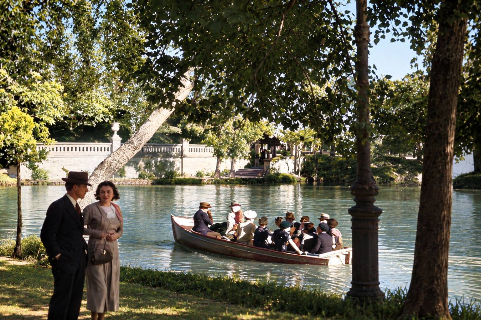 Recreación de un paseo junto al lago del Bosque a principios del siglo XX