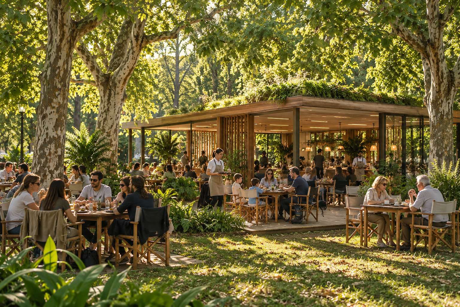 Pabellón gastronómico entre los árboles